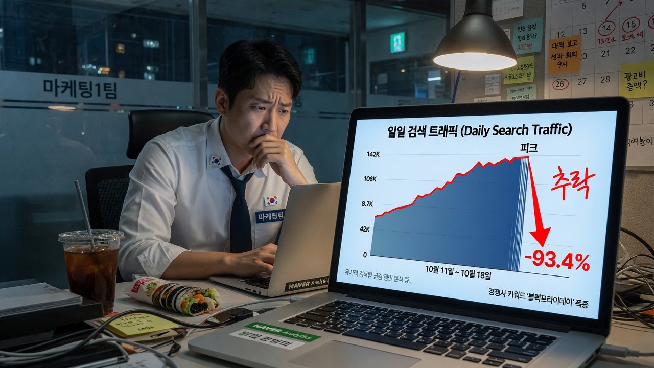 리뉴얼 후 검색 트래픽 그래프 절벽