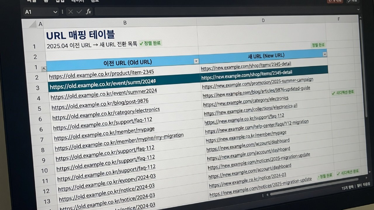 URL 매핑 스프레드시트 예시