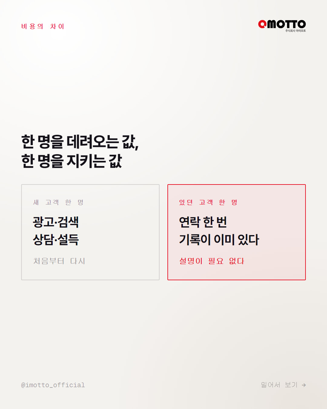 새 고객 한 명과 있던 고객 한 명의 비용 비교
